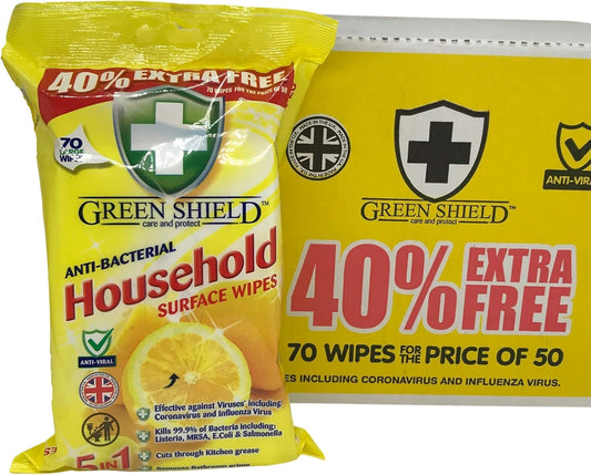 Greenshield Antibac Household Surface Wipes Box,70 Wipes Each 70 (Box of 12)