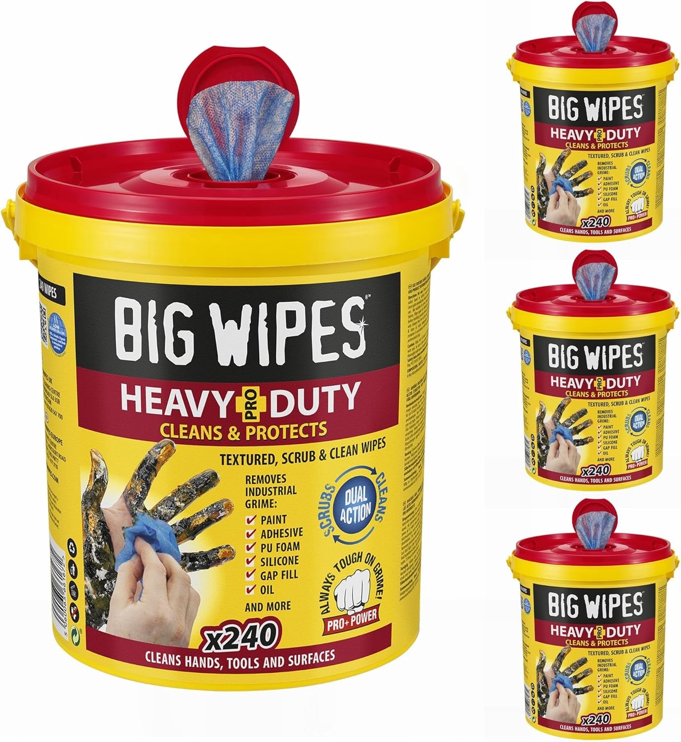 Big Wipes Heavy Duty Pro+ Wipes in Dispenser Tub (X100) Textured Dual-Sided Hand Wipes with Skincare Cleans Hands, Tools & Surfaces. Heavy Duty Wipes & Industrial Cleaning Products for Tradespeople