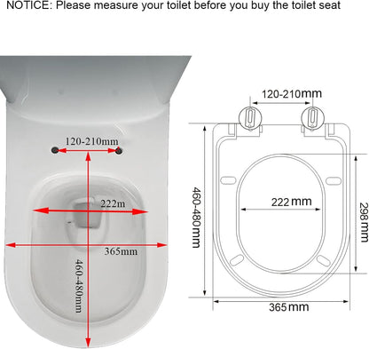 D Shape Toilet Seat, White Soft Close Toilet Seat with Adjustable Stainless Hinge Quick Release, Easy Top Fixing, Anti-Bacterial Toilet Seat Cover for Family Bathroom