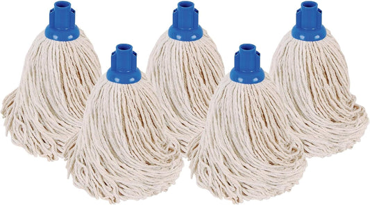 Abbey No.16 Socket Cotton Mop Heads Replacement Pack of 5 – Super Absorbent String Mop Universal Screw on Socket - Floor Cleaning Heavy Duty Mop Head (Blue)