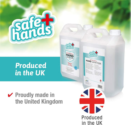 Safe Hands Hand Sanitiser Gel | Alcohol Free | 5 Litre (2 Pack) with 2 Manual Dispenser Pumps | Antibacterial & Antiviral Non Alcohol Hand Sanitizer | Contains Moisturisers