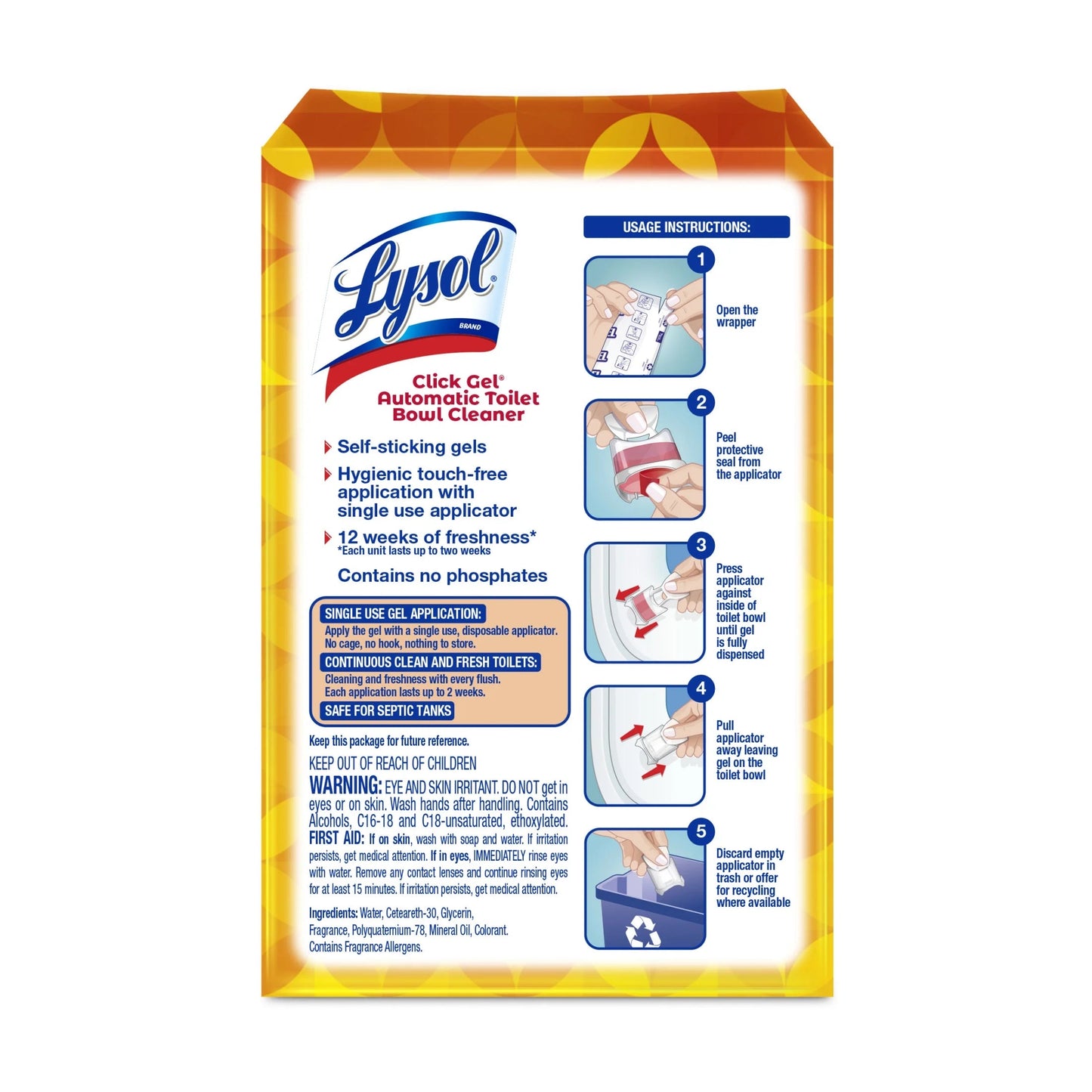 Lysol Click Gel Automatic Toilet Bowl Cleaner, Mango & Hibiscus, 1.02 Oz 6 Count