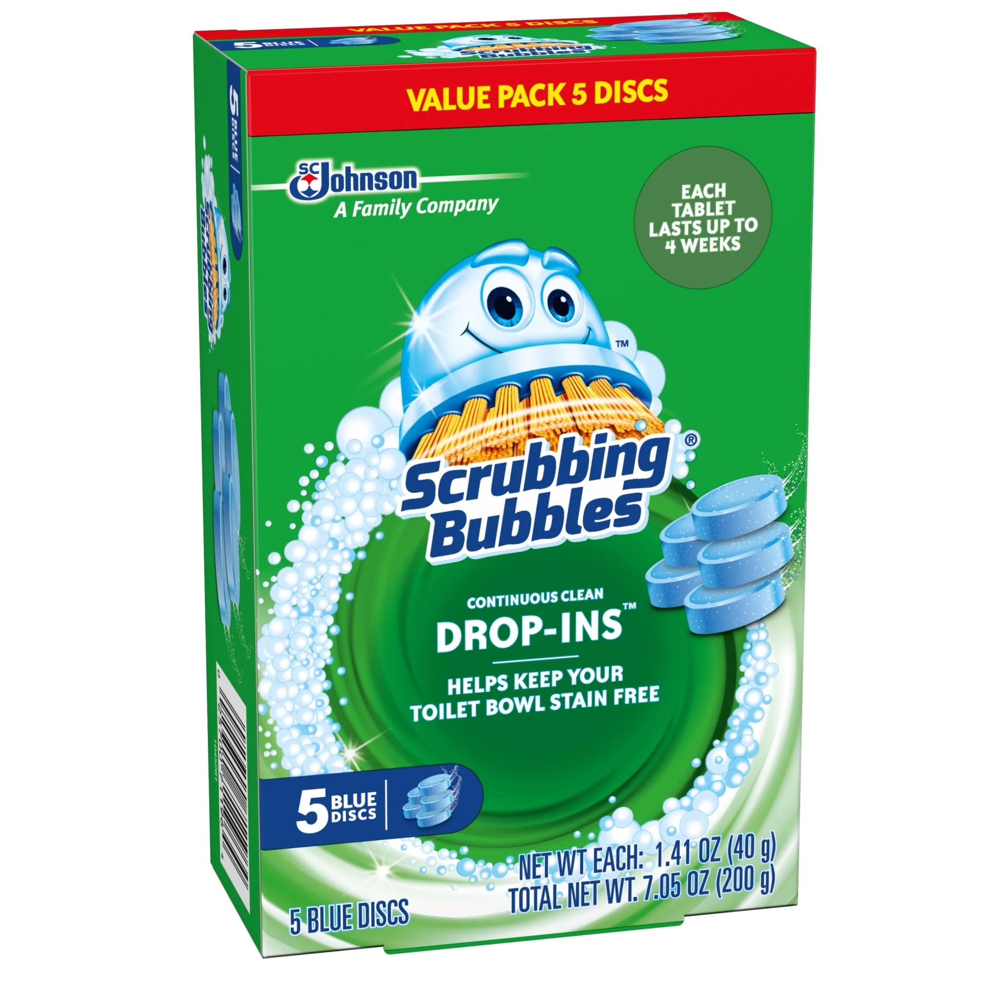 Scrubbing Bubbles Continuous Clean Drop-Ins - One Toilet Bowl Cleaner Tablet Lasts up to 4 Weeks, 5 Blue Discs, 7.05 Oz