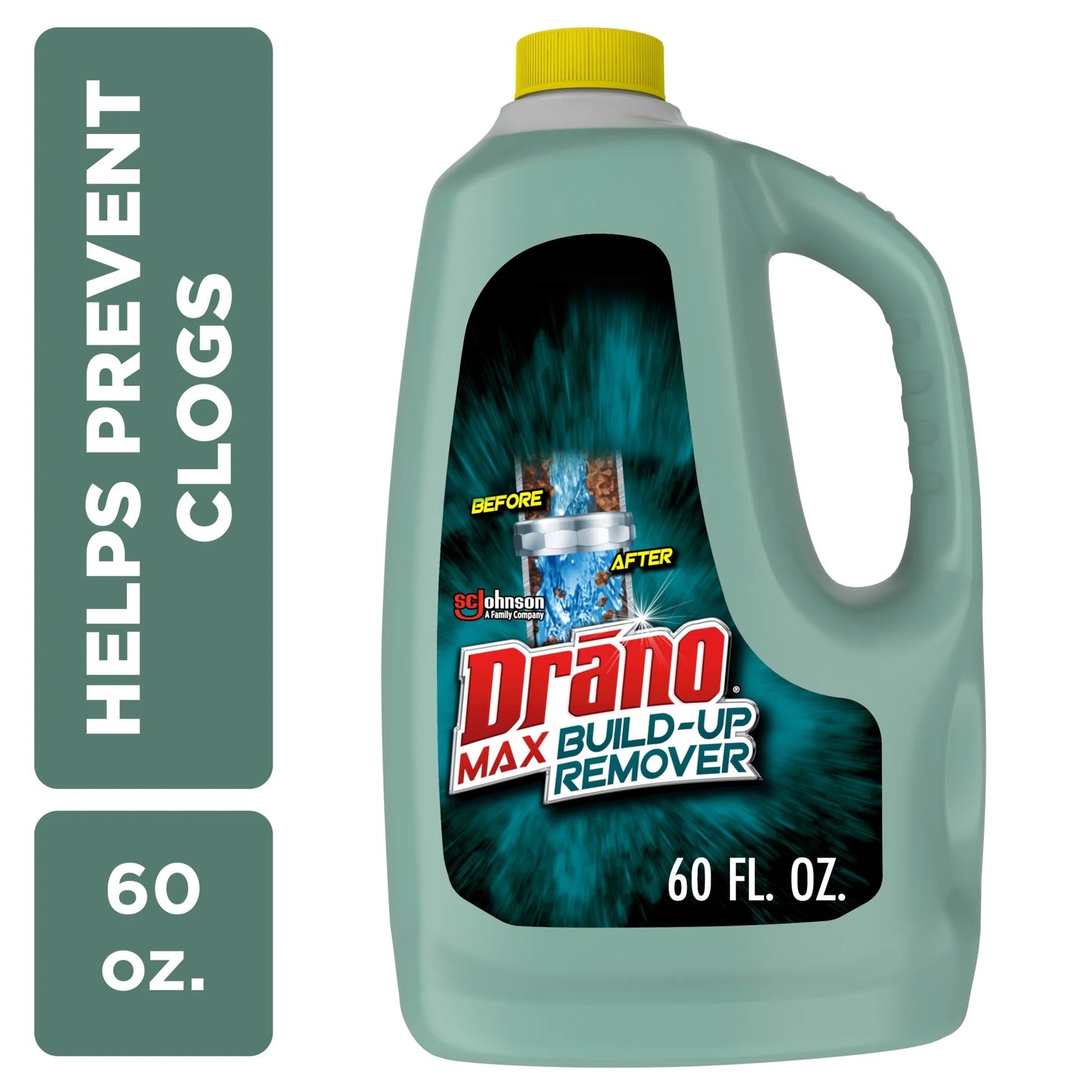 Drano Max Build-Up Remover, Drain Clog Kitchen and Bathroom Preventor, Liquid Commercial Line, 60 Oz