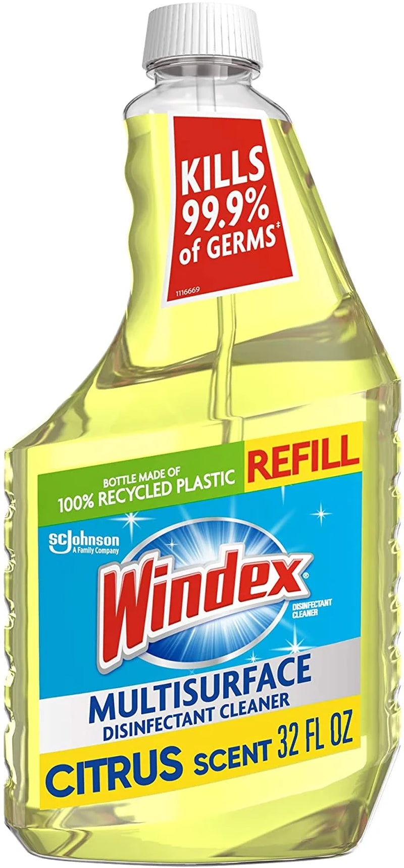 Windex Multi-Surface Cleaner and Disinfectant Refill Bottle, Citrus Fresh Scent, 32 Fl Oz