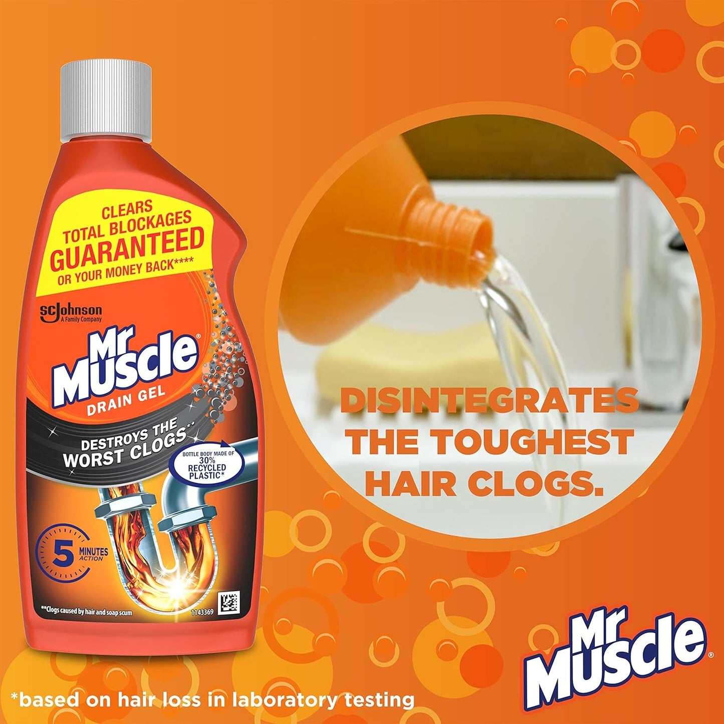 Mr Muscle Drain Unblocker, Sink & Drain Cleaner, Fast Acting Heavy Duty Gel Formula, Dissolves Clogs, Works 3X Better than Bleach, Safe for All Pipes, 500Ml