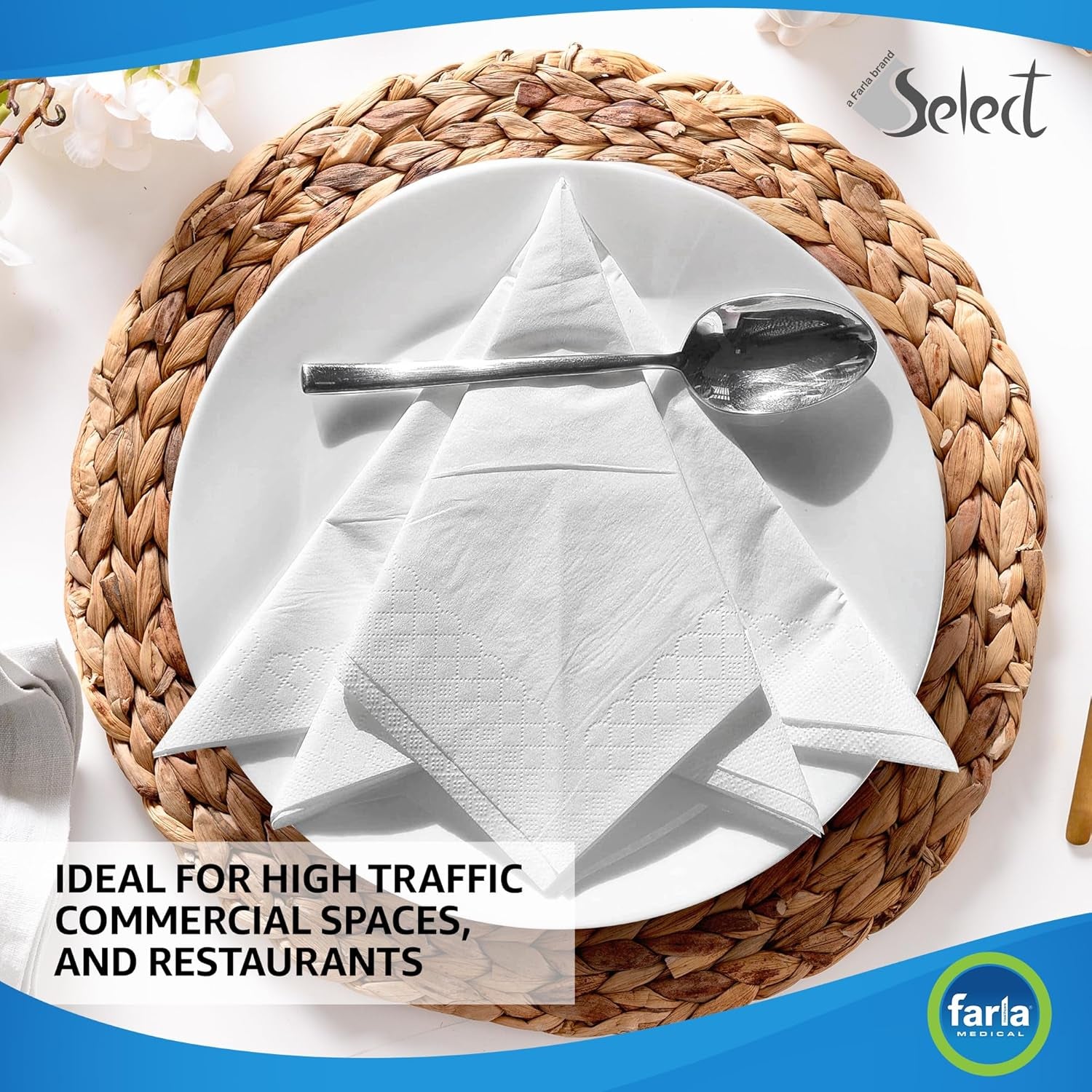 Select White Paper Napkins - Pack of 100 2-Ply Disposable Table Napkins - Soft and Strong Paper Serviettes for All Occasions - Everyday Tissues for Cleaning Spills Wiping Surfaces Personal Hygiene