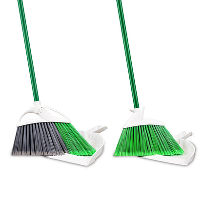 Libman Angle Brooms and Dust Pans Value Pack Green / White Steel Handle (2 Brooms 2 Dustpans)