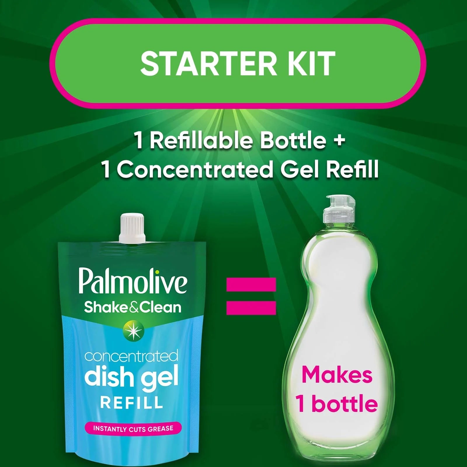 Palmolive Shake & Clean Starter Kit, Dish Soap Concentrate, 20 Oz, Floral Breeze Scent