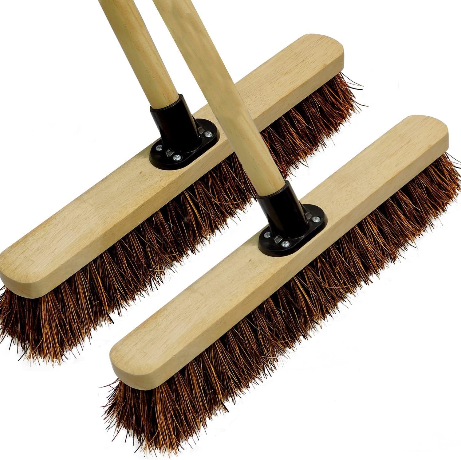 18” Stiff Broom Outdoor Heavy Duty with Wooden Handle Natural Bassine Hard Bristle Yard Brush Factory Warehouse Floors Commercial and Industrial Broom Strong Wooden Brush (Pack of 1)