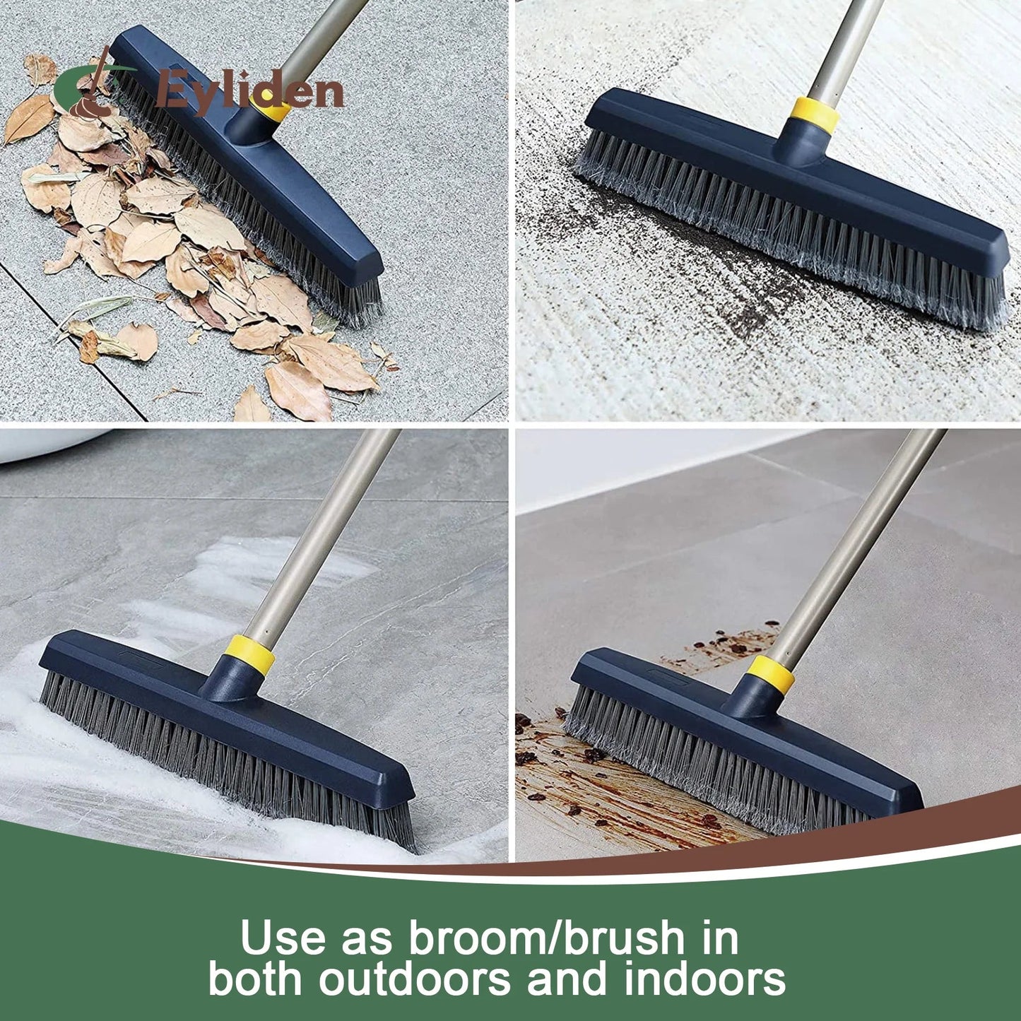 Eyliden Push Broom Brush Stiff Bristles 54In Long Adjustable Handle for Outdoor