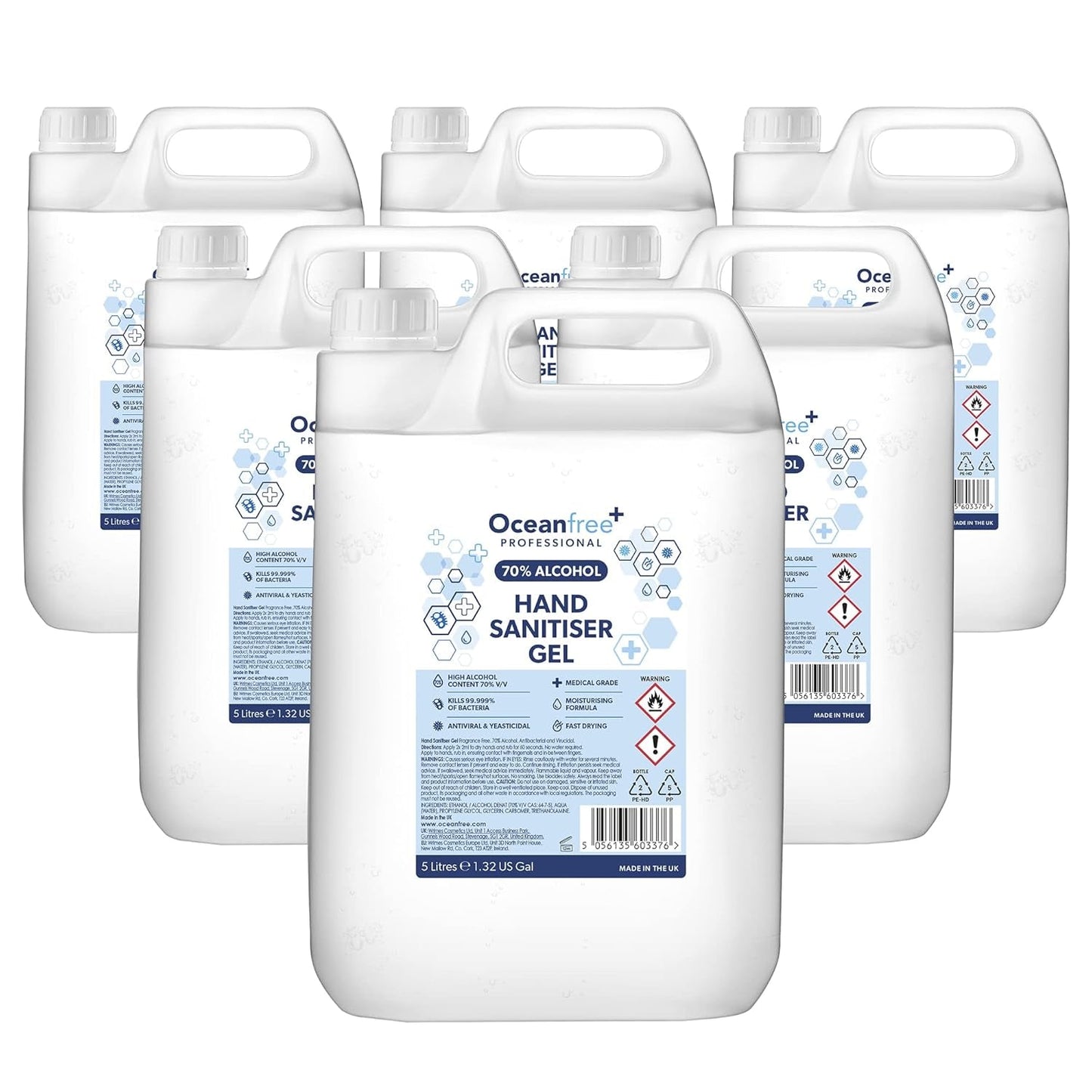 70% Alcohol Hand Sanitiser Gel - 5L Litres - Certified Surgical/Medical Grade - Made in the UK (Single)