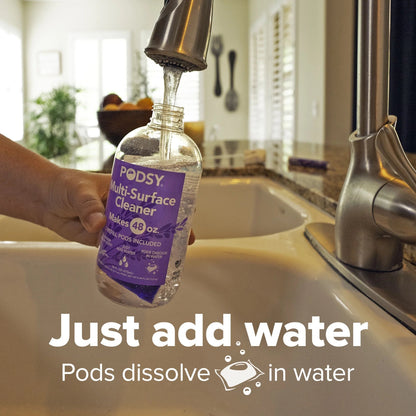 Podsy Multi-Surface Cleaning Set, 16 Fl Oz Bottle and 3 Refill Pods Make 48Oz, Just Add Water, Lavender Bloom Scent