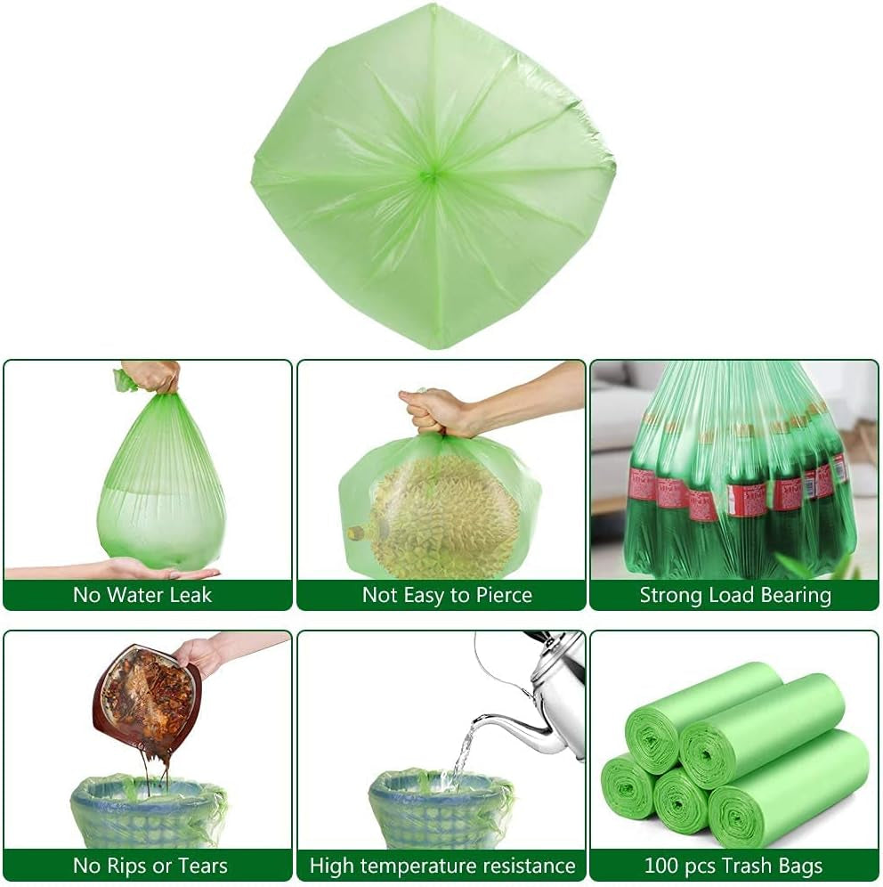 Biodegradable Bin Liners 100 Counts, 20L Small Food Waste Bag Recycle 4-6 Gallon Garbage Bag, Thick Degradable Rubbish Bag Compostable for Household/Garden Trash Bags in Kitchen, Office, Home, Pet