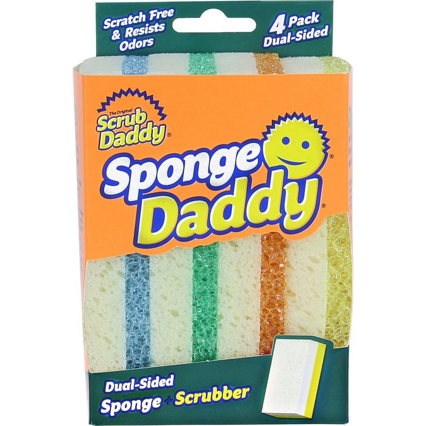 Scrub Daddy Sponge Daddy - Scratch-Free Multipurpose Cleaning Pad - BPA Free, Polymer Foam - Stain & Odor Resistant Kitchen Sponge, 4 Count