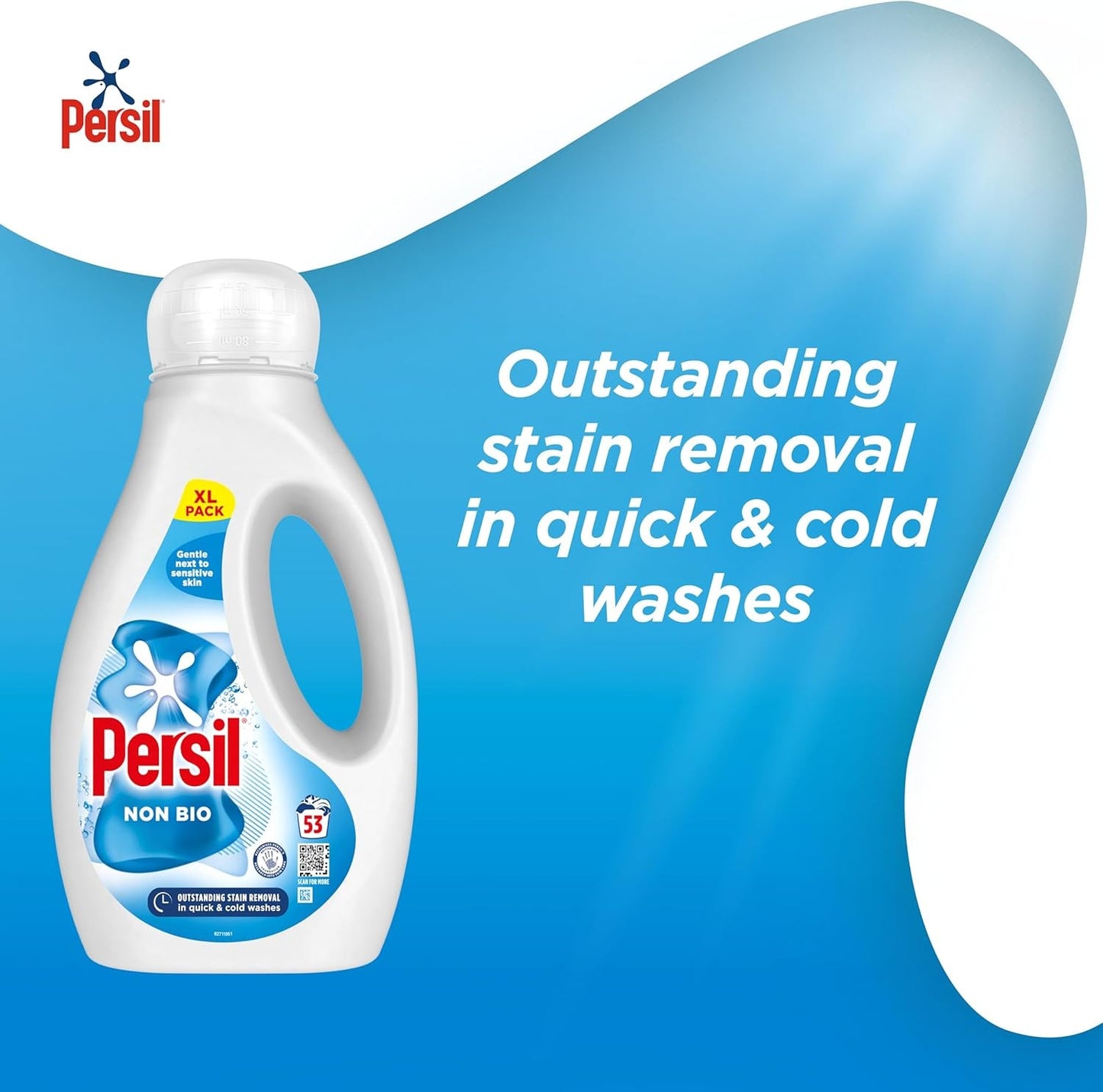 Persil Non Bio Laundry Washing Liquid Detergent Outstanding Stain Removal in Quick & Cold Washes Tough on Stains, Gentle Next to Sensitive Skin 53 Washes (1.431 L)