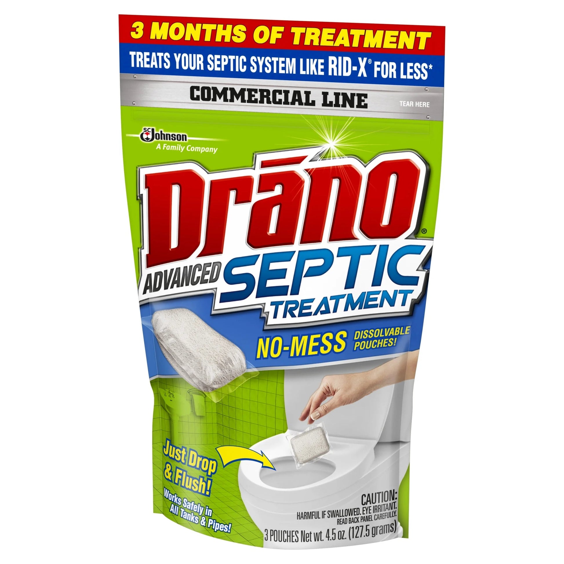 Drano Advanced Septic Treatment, Monthly Flushable Septic Tank Enzyme Care, 4.5 Oz, 3 Count