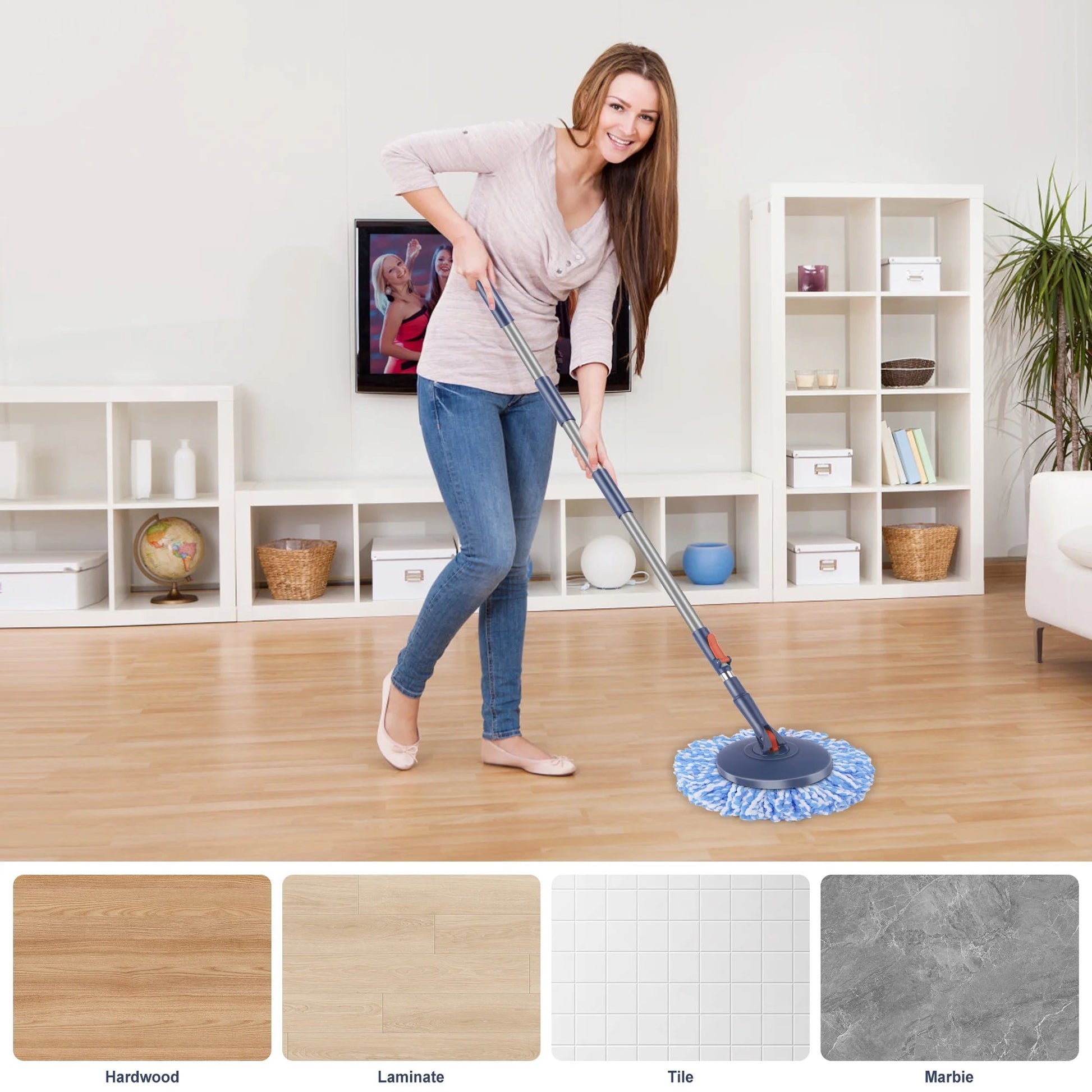 MYSPRI Spin Mop and Bucket System with Wringer Set for Floor, Separate Clean and Dirty Water, 3 Microfiber Mop Pads