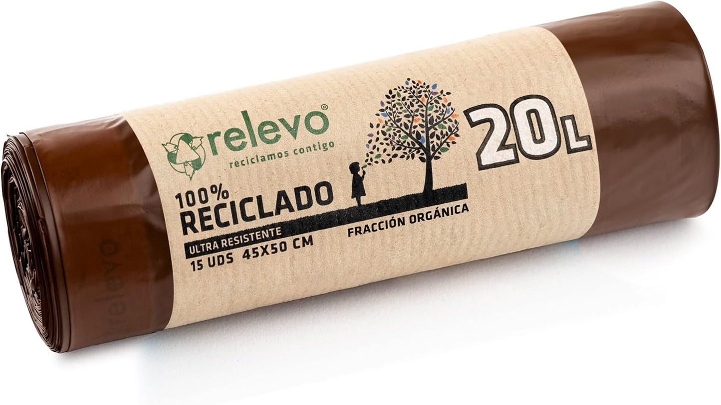 Relevo 100% Recycled Bin Liners, Bin Bags 30L, 90 30 Litre Bin Bags, Garbage Bags