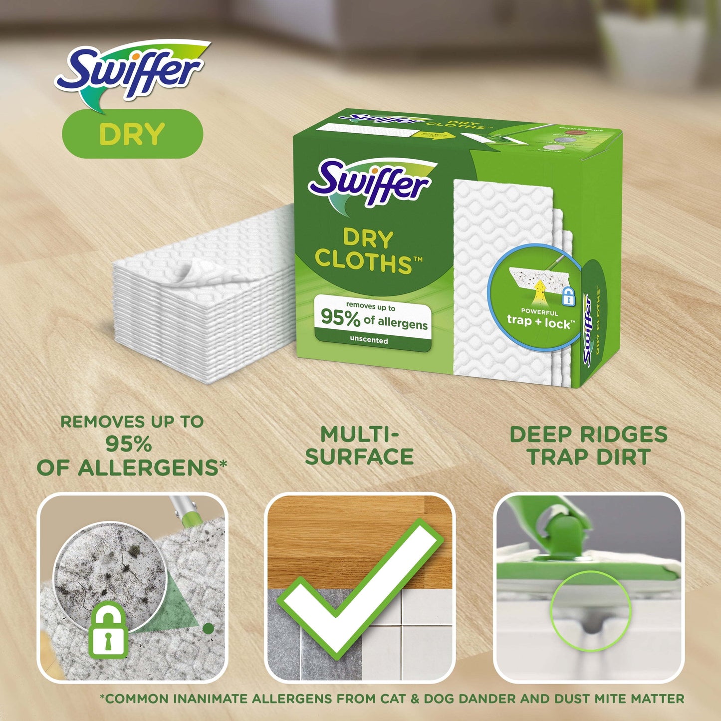 Swiffer Sweep + Mop, Dry Pads Refill, Floor Cleaner, Cleaning Cloths, Unscented, 52Ct