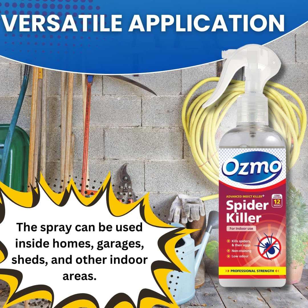 Ozmo Spider Killer Spray, 250Ml, Use on Hard Non-Porous Surfaces, Hard and Soft Furnishings, Carpets and Fabrics