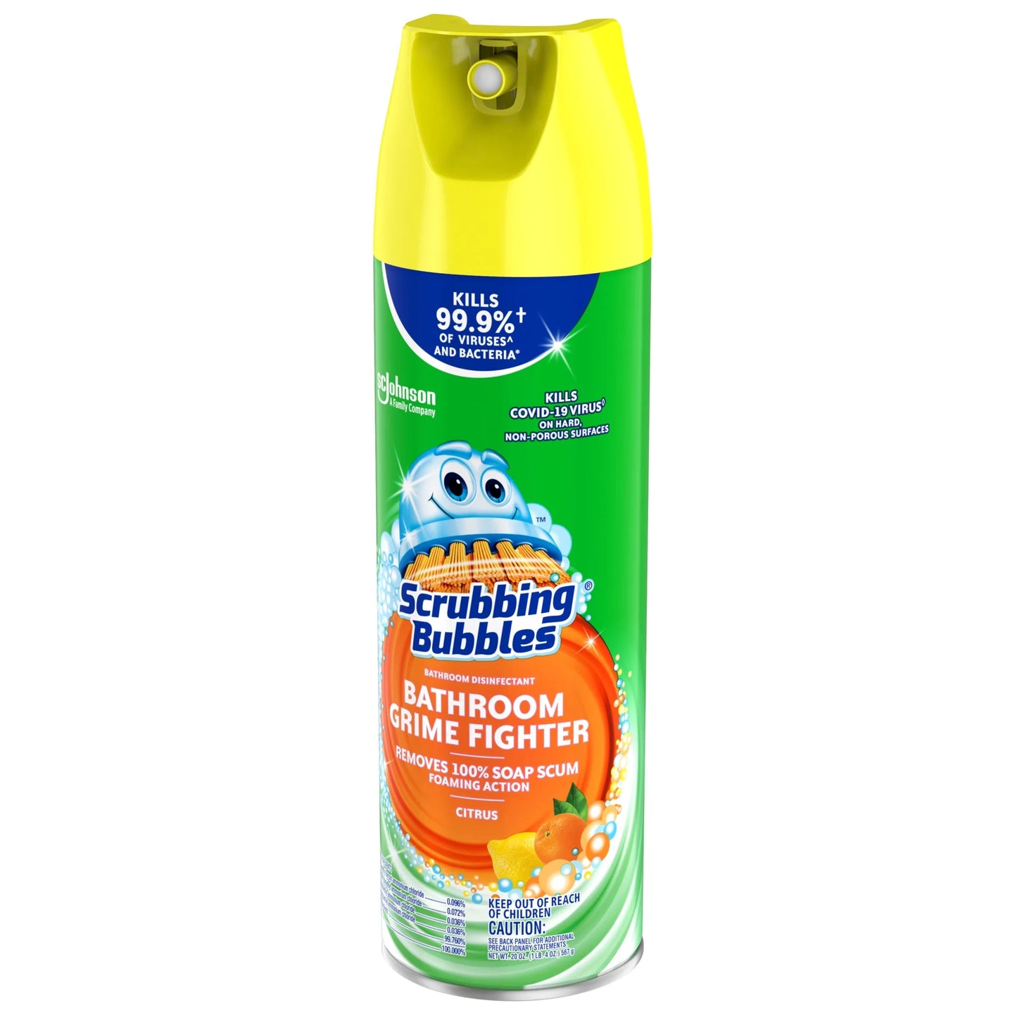 Scrubbing Bubbles Bathroom Grime Fighter Disinfectant Cleaner Aerosol, Citrus, 20 Oz, 1 Count