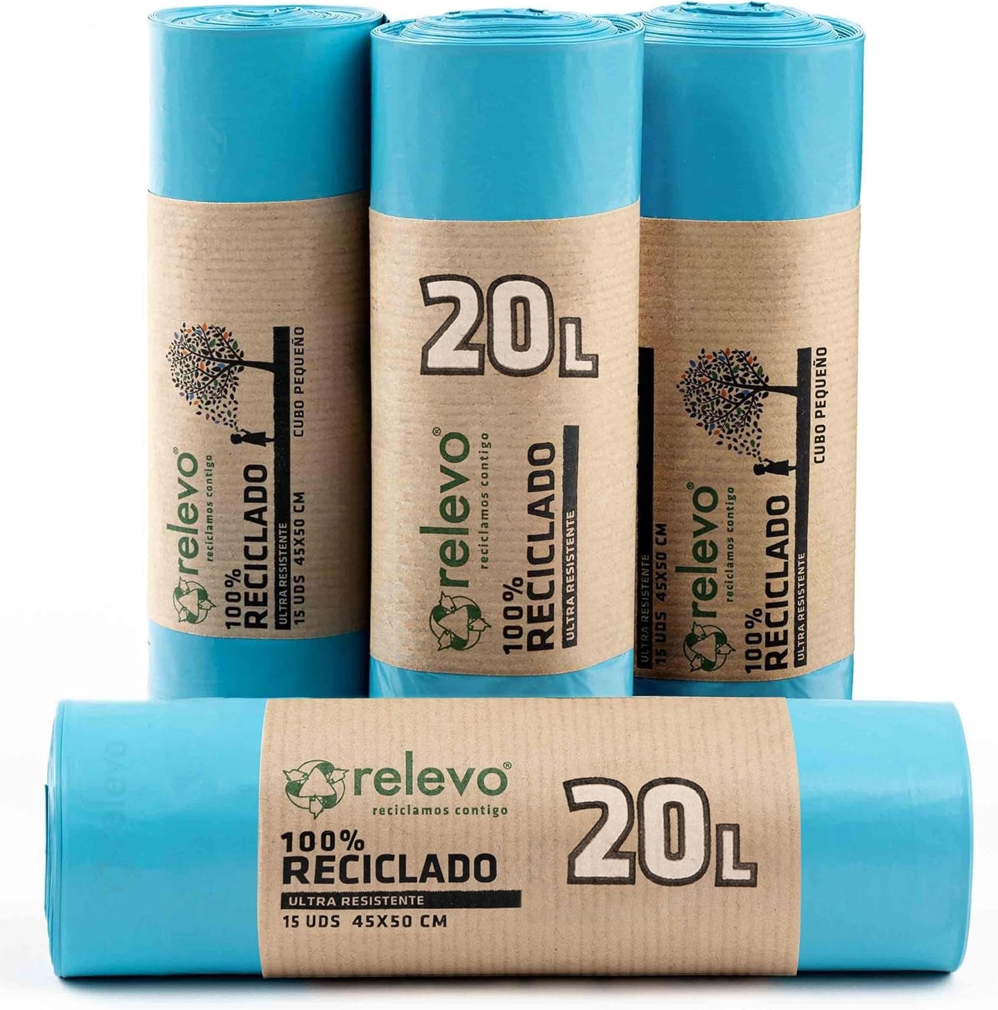 Relevo 100% Recycled Bin Liners, Bin Bags 30L, 90 30 Litre Bin Bags, Garbage Bags