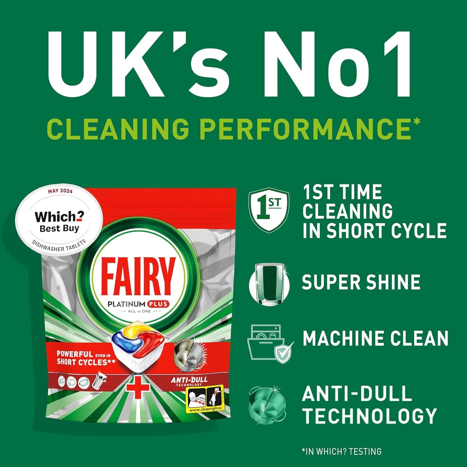 Fairy Platinum plus 59 Dishwasher Tablets, Lemon, Our Best Cleaning for a Clean like New, Removes Dullness & Prevents Limescale