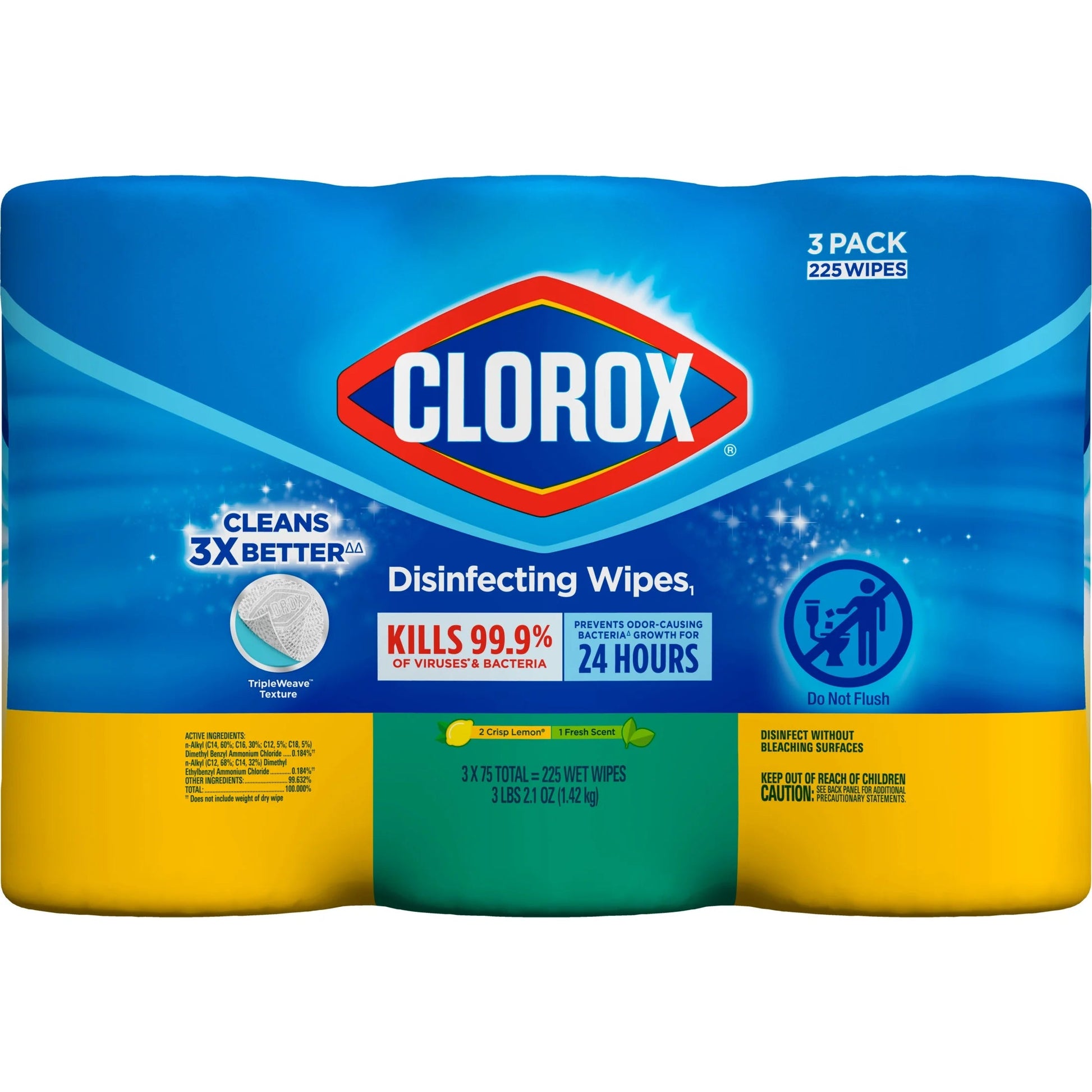 Clorox Disinfecting Wipes, (225 Count Value Pack), Crisp Lemon and Fresh Scent - 3 Pack - 75 Count Each