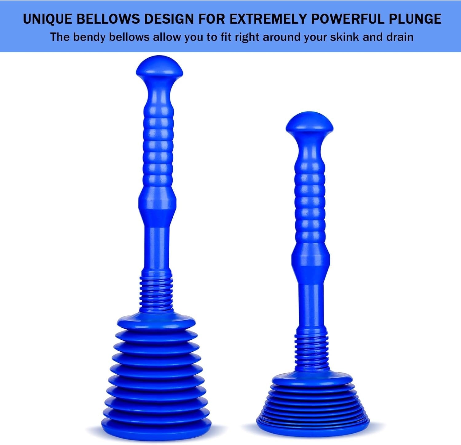 Tech Traders Large Sink and Drain Plunger for Kitchens, Bathrooms, Sinks, Baths, Waste Pipes and Showers.Commercial Style Heavy Duty Powerful Plunger,Large Bellows-Blue