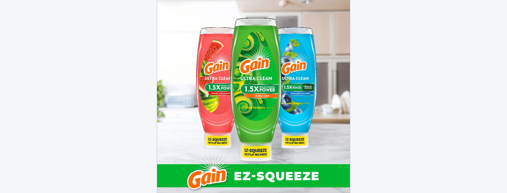 Gain Ez-Squeeze Dishwashing Liquid Dish Soap, Original Scent, 14.70 Fl Oz