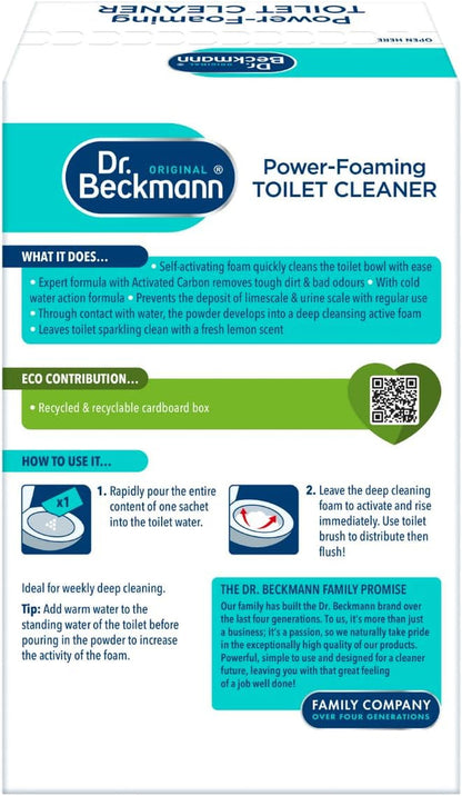 Dr. Beckmann Power-Foaming Toilet Cleaner | for Deep Fresh Cleaning | Activated Carbon | Lemon Fersh | Remove Dirt and Bad Odour | 3 X 100Gm Sachets