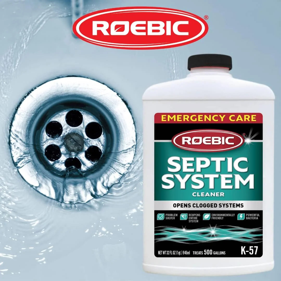 Roebic K-57-Q Septic System Cleaner, Removes Clogs, Environmentally Friendly Bacteria Enzymes Safe for Toilets, 32 Fl Oz