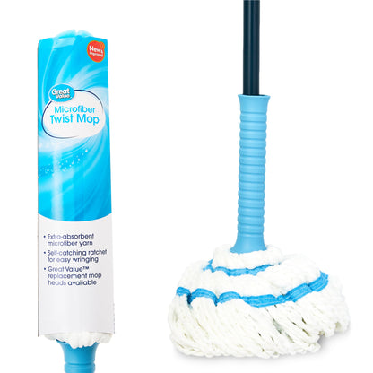 Great Value Microfiber Twist Mop with Self-Wringing Ratchet and Removable Head