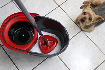 O-Cedar EasyWring Microfiber Spin Mop & Bucket Floor Cleaning System + 2 Extra Refills, Red/Gray