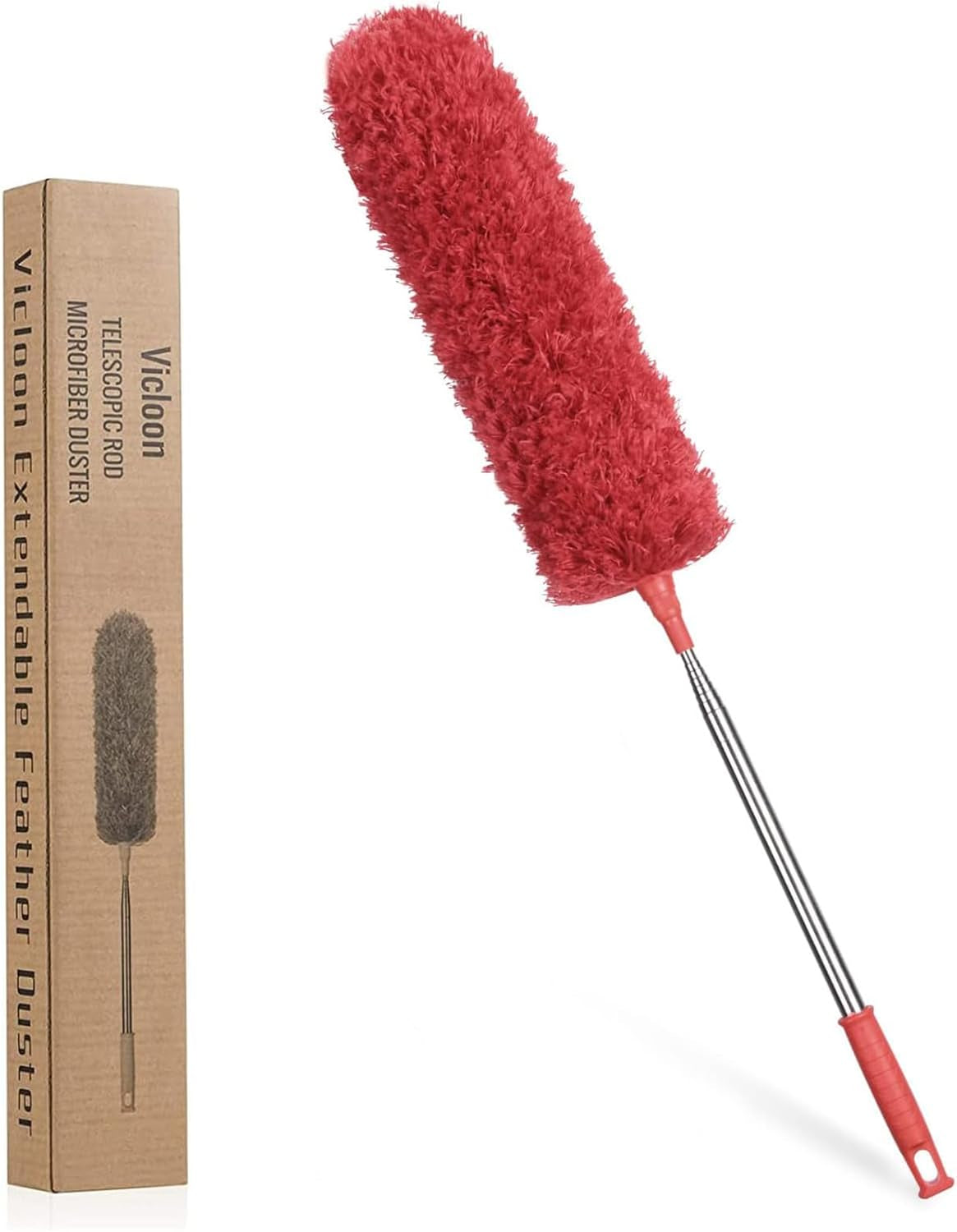 Vicloon Extendable Microfiber Duster, Feather Duster with Extra Long 96 Inches Telescopic Pole and Bendable Head,Washable,Hand Duster for Cleaning High Ceiling Fans, Cars, Blinds, Cobweb