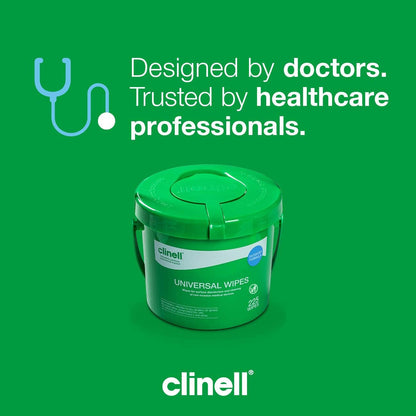 Clinell Universal Cleaning and Disinfectant Wipes Bucket - Pack of 225 - Multi Purpose Wipes, Kills 99.99% of Germs, Effective from 30 Seconds