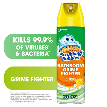 Scrubbing Bubbles Bathroom Grime Fighter Disinfectant Cleaner Aerosol, Citrus, 20 Oz, 1 Count