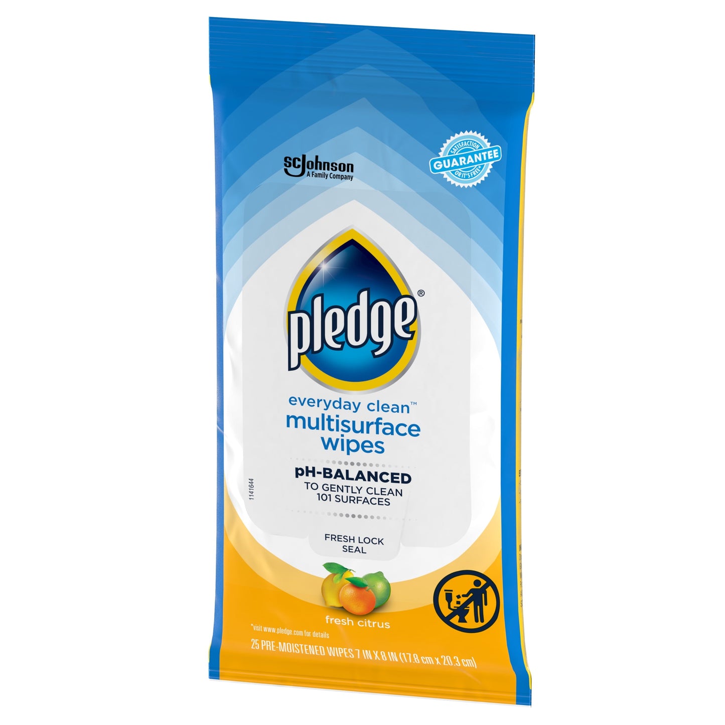 Pledge® Multisurface Wipes, Everyday Clean™ Household Cleaning Cloths, Fresh Citrus Scent, 25 PC