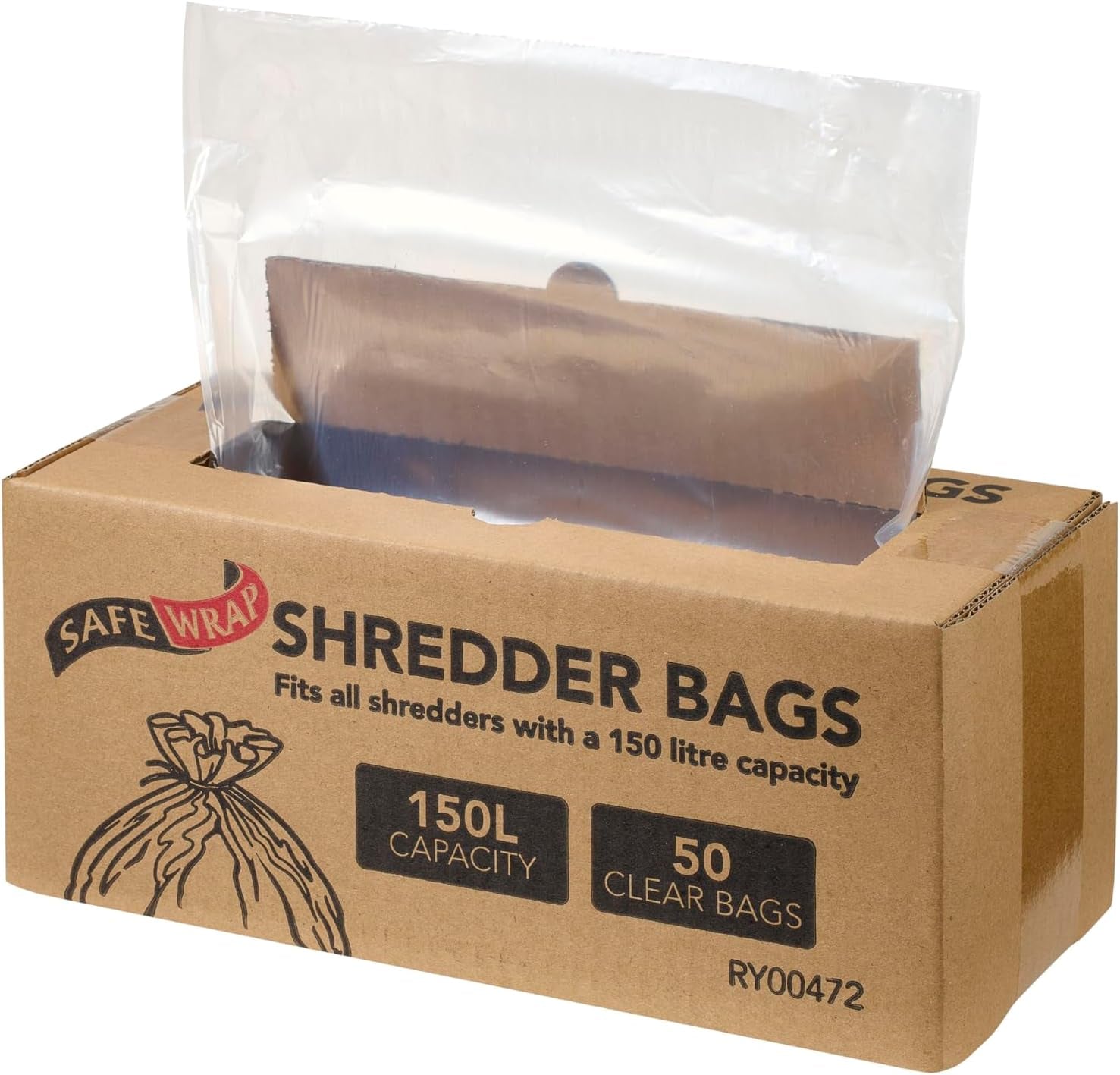 Safewrap Shredder Bags, 150L Capacity | Pack of 50 | Durable, High-Density Polythene | Handy Dispenser Box