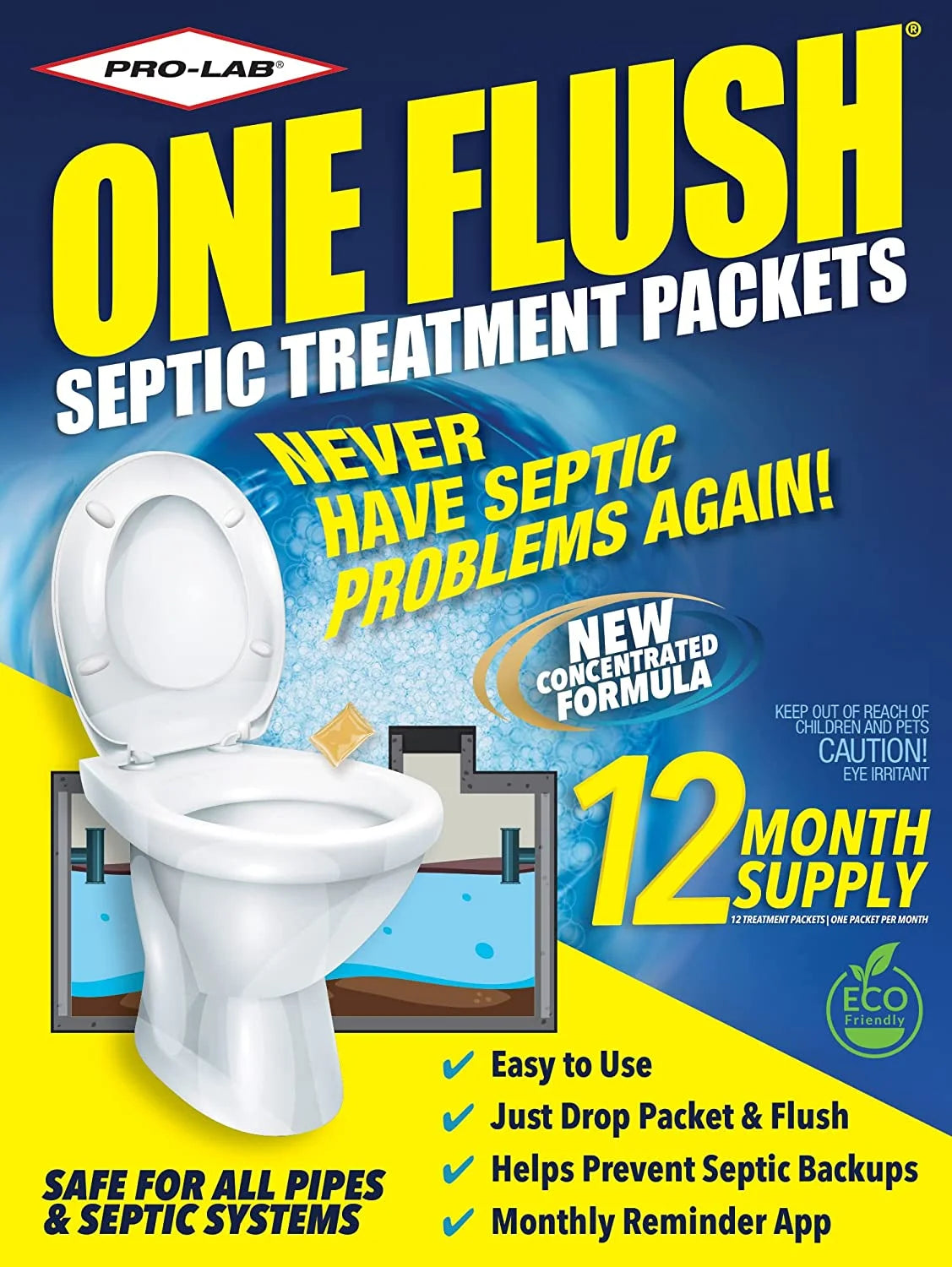 One Flush Septic Tank Treatment Packets, 12 Pack