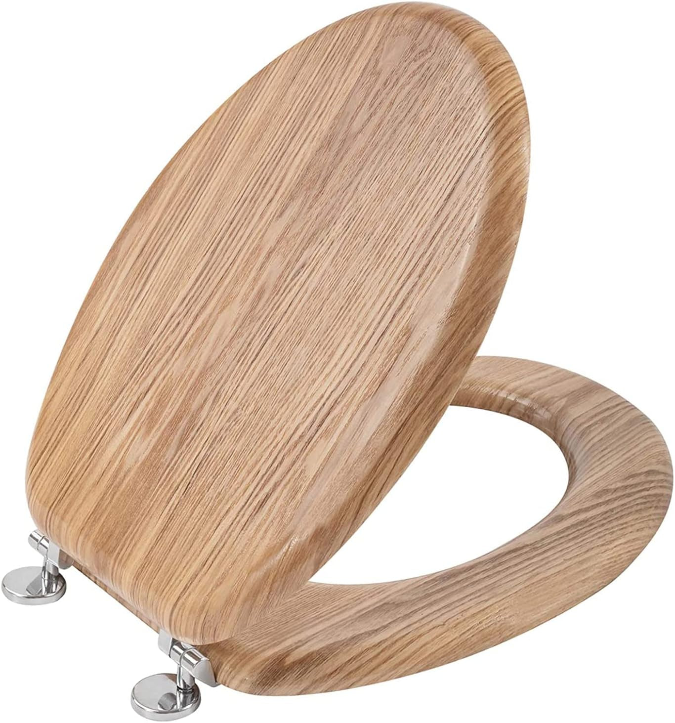 Angel Shield Toilet Seat Antibacterial Wooden Toilet Seat Adjustable Hinges Toilet Seat Always Fits Never Slips for Bathroom, 45 X 37 X 5.6 Cm (Solid Oak)