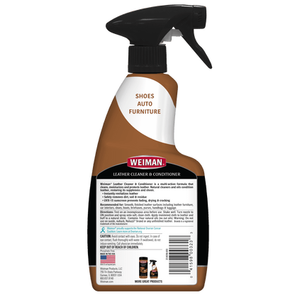 Weiman 3-1 Leather Cleaner & Conditioner for Furniture, Auto, Bags & Shoes, UVX Protection,16Oz