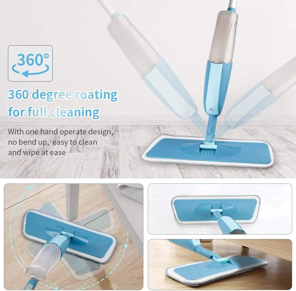 SUGARDAY Microfiber Spray Mops for Floor Cleaning with 4 Washable Pads 2 Refillable Bottle Blue