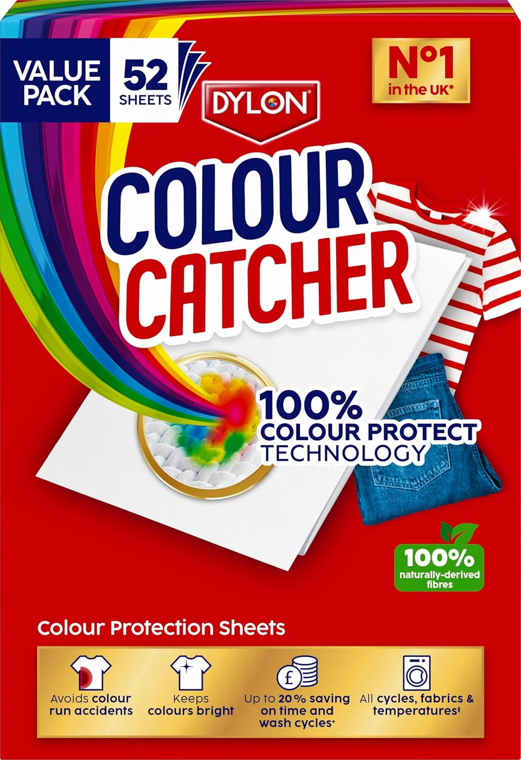 Colour Catcher Colour Protection Sheets (1 Pack X 52 Sheets), Colour Catcher Sheets for Mixed Colour Washes to Avoid Colour Run Accidents, Made of 100% Naturally-Derived & Biodegradable Fibres