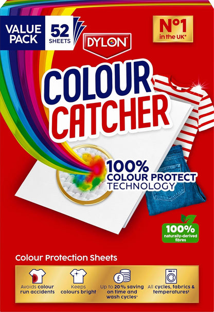 Colour Catcher Colour Protection Sheets (1 Pack X 52 Sheets), Colour Catcher Sheets for Mixed Colour Washes to Avoid Colour Run Accidents, Made of 100% Naturally-Derived & Biodegradable Fibres