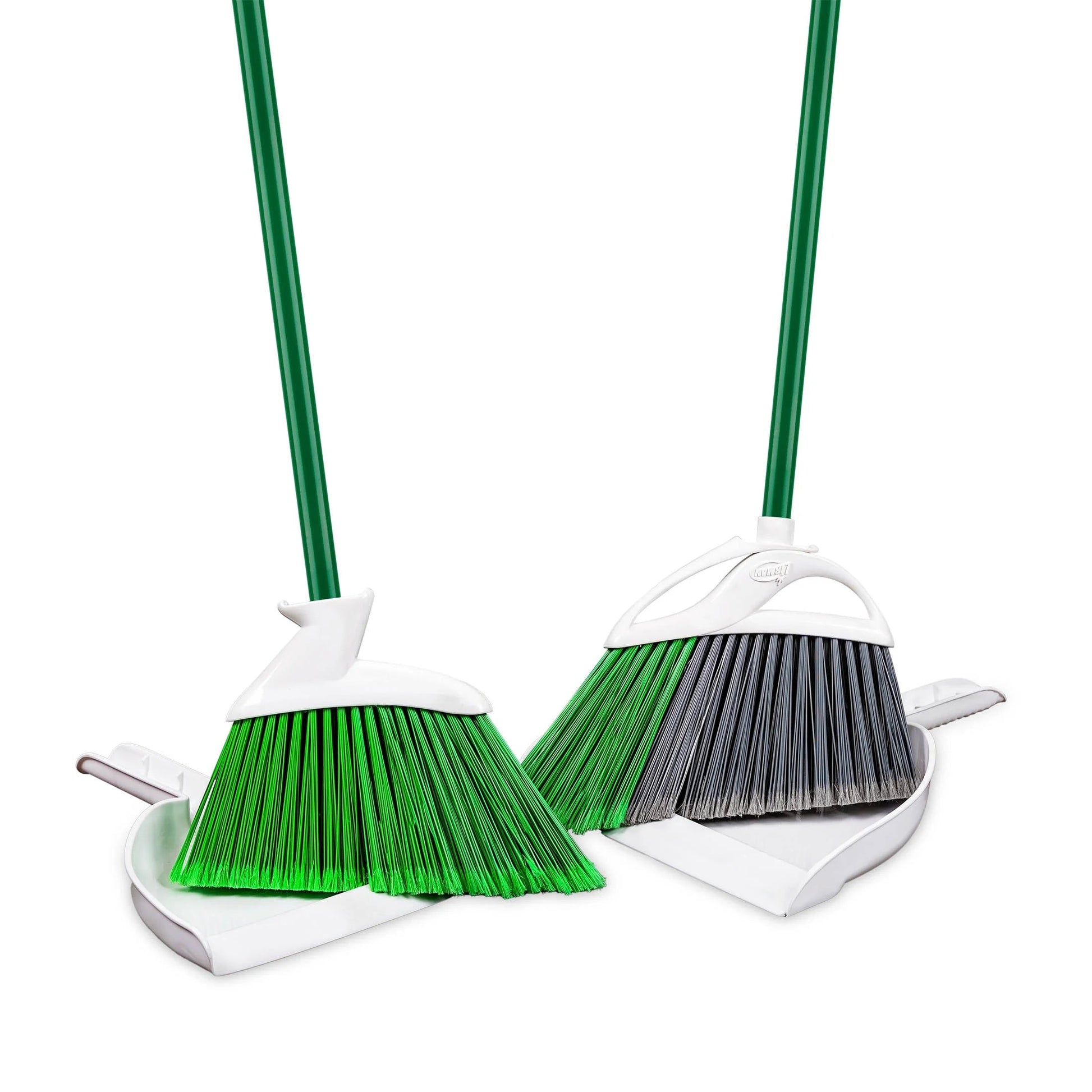 Libman Angle Brooms and Dust Pans Value Pack Green / White Steel Handle (2 Brooms 2 Dustpans)