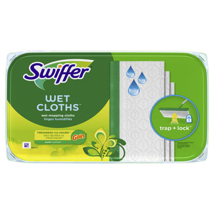 Swiffer Sweep + Mop, Wet Pads Refill, Floor Cleaner, Cleaning Cloths, Gain, 12Ct