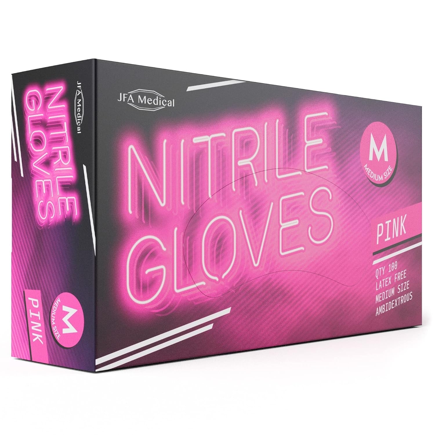 JFA Medical Medium Size Disposable Powder Free Pink Nitrile Gloves - Box of 100