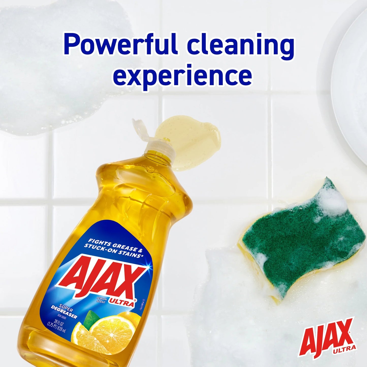 Ajax Ultra Liquid Dish Soap, Lemon Scent, Super Degreaser, 28 Fluid Ounce